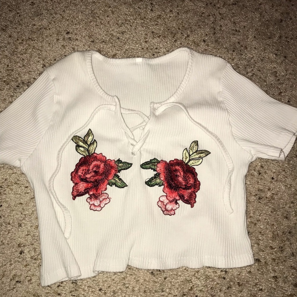 White Rose Crop Top-Size Large (Runs Small)
